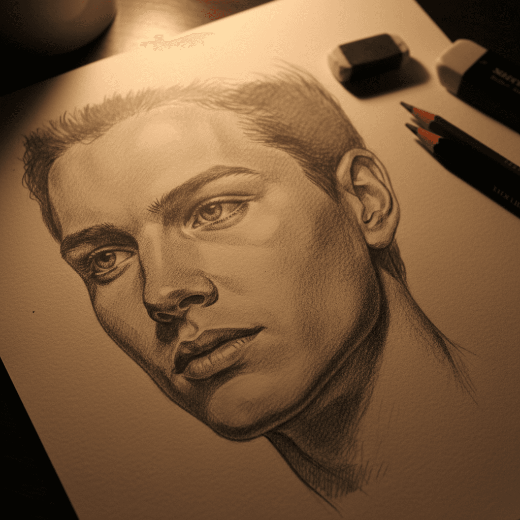 Teenager's detailed pencil portrait sketch