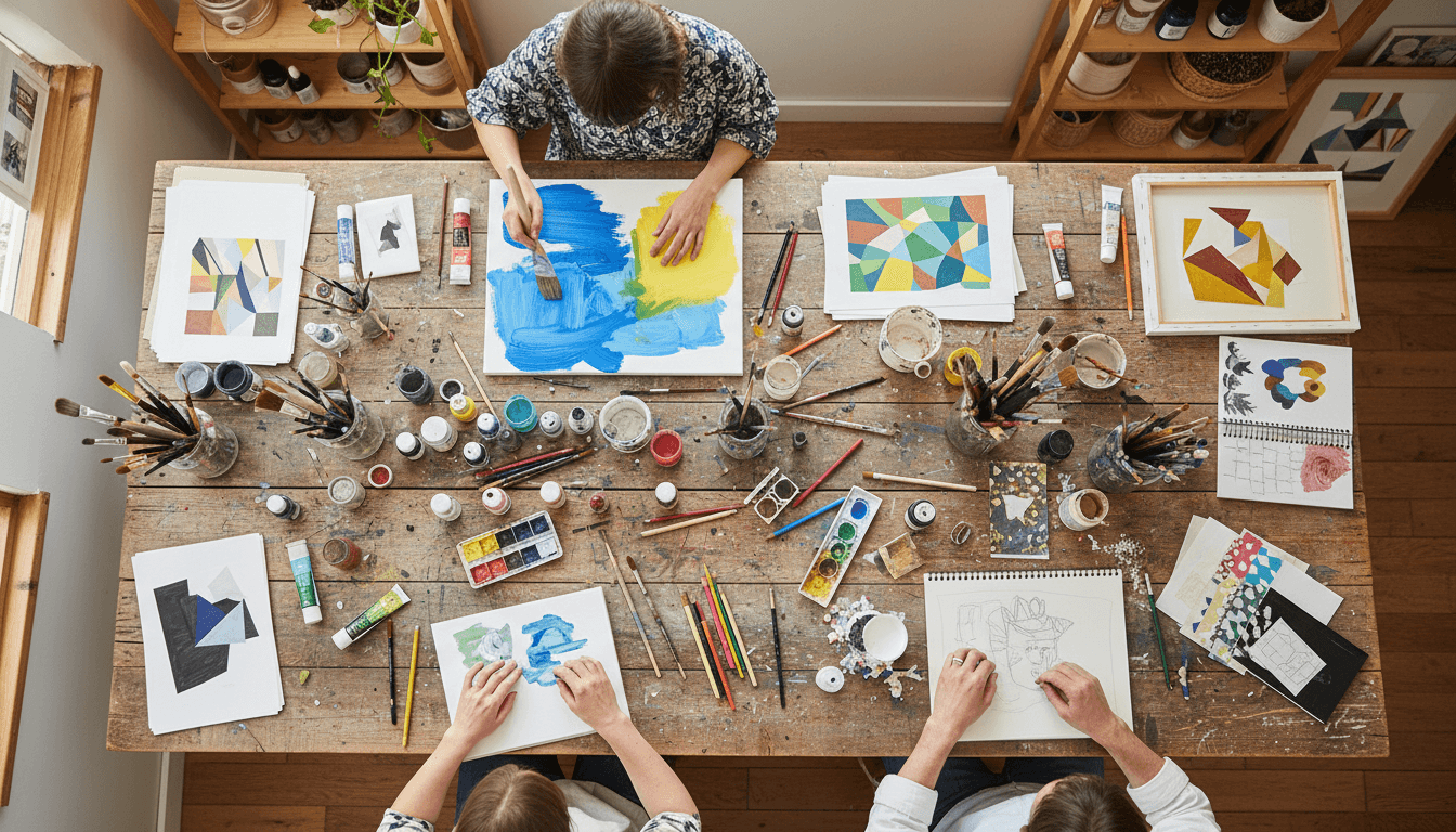 Group art workshop with diverse students at JianArt Studio