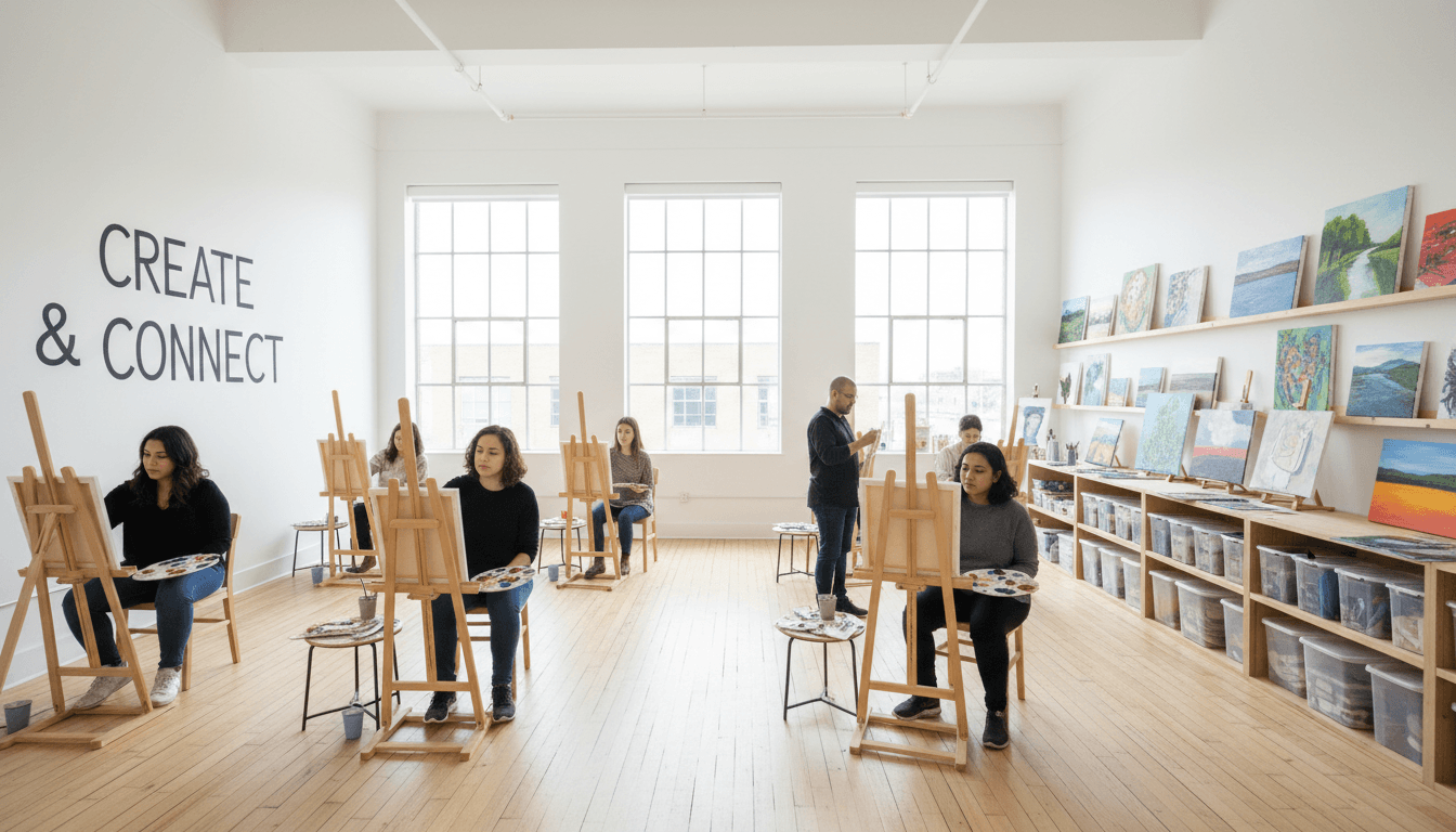 Group of students participating in collaborative art workshop